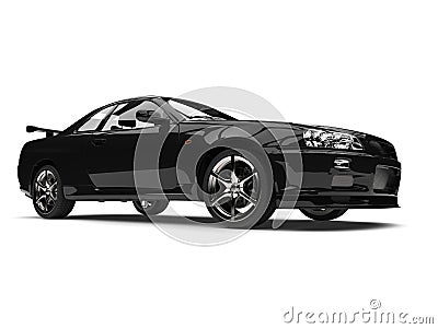 Pitch black urban sports car - low angle shot Stock Photo