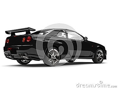 Pitch black urban sports car - tail side view Stock Photo