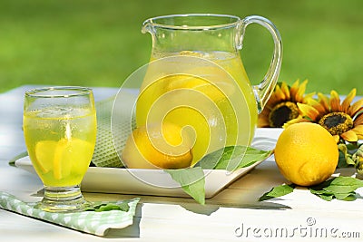 Pitcher of cool lemonade Stock Photo
