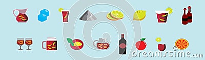 Pitcher and glass with a refreshing Spanish drink sangria wine cartoon icon design template isolated on blue Vector Illustration