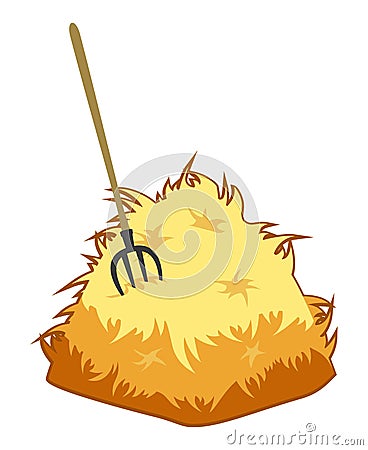 Pitchfork and a haystack on a white background Vector Illustration