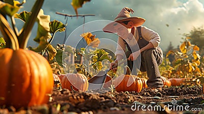 With pitchforks and shovels that are practically bigger than them the Lilliputian farmers work tirelessly to harvest Stock Photo