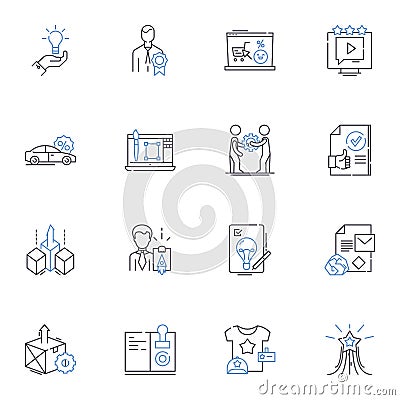Pitching line icons collection. Delivery, Technique, Arm-action, Windup, Release, Spin, Location vector and linear Stock Photo