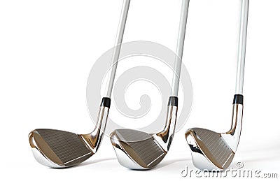 Pitching Wedge, 8 and 9 Iron Golf Clubs Stock Photo