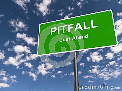 Pitfall just ahead traffic sign Stock Photo