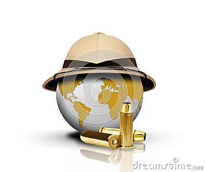 Pith Helmet with bullets and Globe Stock Photo