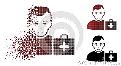 Sad Moving Pixel Halftone First-Aid Man Icon Vector Illustration