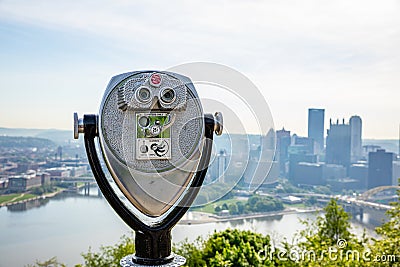 Pittsburgh city downtown aerial view from Point of view park, sunny spring day Stock Photo