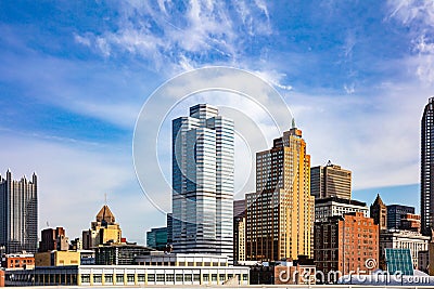 Pittsburgh city downtown highrise business buildings, sunny spring day. PA, USA Stock Photo