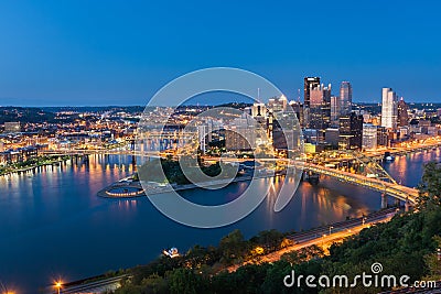 Pittsburgh downtown skyline at night, pennsylvania, USA Stock Photo