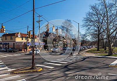 Pittsburgh, Pennsylvania, USA February 3, 2024 Traffic at the intersection of Forbes and Braddock Avenues Editorial Stock Photo