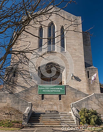 Pittsburgh, Pennsylvania, USA February 3, 2024 The Waverly Presbyterian Church on the corner of Forbes and Braddock Avenues Editorial Stock Photo