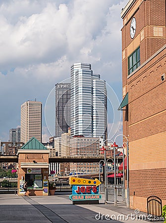 Pittsburgh, Pennsylvania, USA July 25, 2021 Part of downtown Pitsburgh as seen from Station Square on the southside Editorial Stock Photo