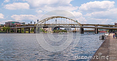 Pittsburgh, Pennsylvania, USA June 6, 2021 The Fort Duquesne bridge over the Allegheny river that connects downtown Pittsburgh wit Editorial Stock Photo