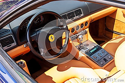 Pittsburgh, Pennsylvania, USA 7/21/2019 The Pittsburgh Vintage Gran Prix, interior of a Ferrari 456GT on display Editorial Stock Photo