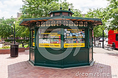 Pittsburgh, Pennsylvania, USA 7/13/20 The ticket booth for the Pittsburgh Tour Company that offers sightseeing tours Editorial Stock Photo