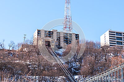 Pittsburgh, Pennsylvania, USA 2-6-21 The upper station of the Monongahela Incline with connects Carson Street to Grandview Avenue Editorial Stock Photo