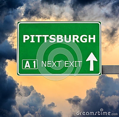 PITTSBURGH road sign against clear blue sky Stock Photo