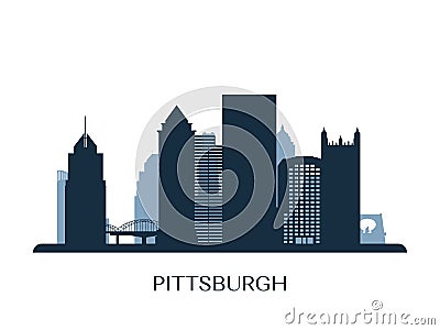 Pittsburgh skyline, monochrome silhouette. Vector Illustration