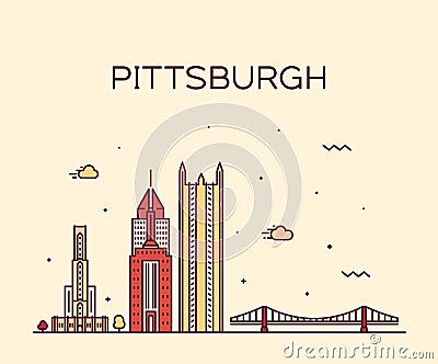 Pittsburgh a skyline vector Pennsylvania USA line Vector Illustration