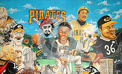 Pittsburgh Sports Legends Mural Editorial Stock Photo