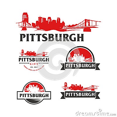 Pittsburgh USA skyline Logo. Pittsburgh cityscape and landmarks silhouette vector Vector Illustration