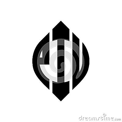 PIU circle letter logo design with circle and ellipse shape. PIU ellipse letters with typographic style. The three initials form a Vector Illustration
