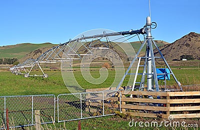 A pivot Irrigation Machine on a farm in North Canterbury. Stock Photo