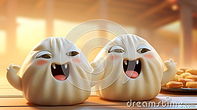 Pixar Style Dumplings: Traditional Chinese Ghosts In Cute Cartoonish Designs Stock Photo