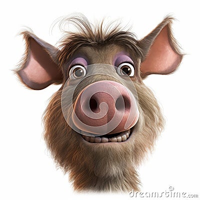 Pixar-style Pig Cartoon Vs Hyper-realistic Water Buffalo Portrait Stock Photo