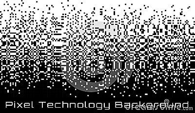 Pixel Abstract technology gradient bw horizontal background. Business black white mosaic backdrop with failing pixels. Vector Illustration