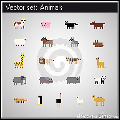 Pixel animal retro icons Vector Illustration