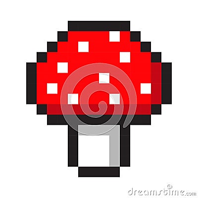 Pixel art amanita mushroom cartoon retro game style set Vector Illustration
