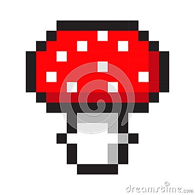 Pixel art amanita mushroom cartoon retro game style set Vector Illustration