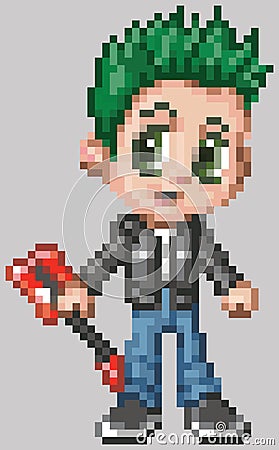 Pixel Art Anime Punk Rocker Boy Vector Illustration