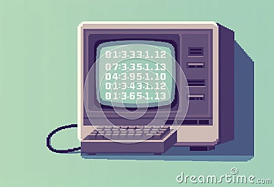 Pixel Art ASCII A pixelated image of a retro computer with ASCI Stock Photo
