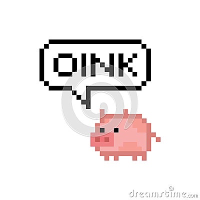 Pixel art 8-bit style cute pink pig say oink - isolated vector illustration Vector Illustration