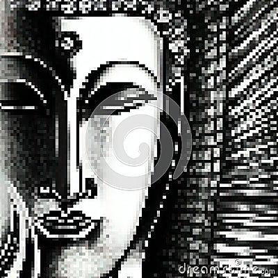 pixel art of buddha statue Stock Photo