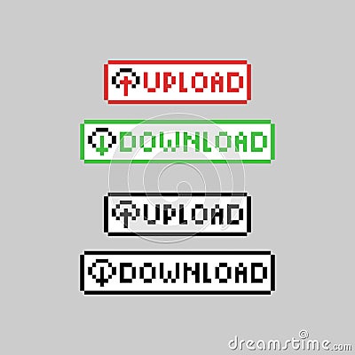 Pixel art button upload and download design vector Vector Illustration