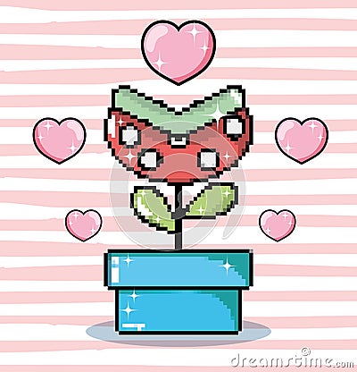 Pixel art carnivore flower in tub Vector Illustration