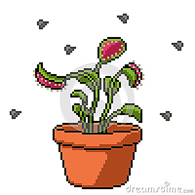 pixel art carnivore plant pot Vector Illustration