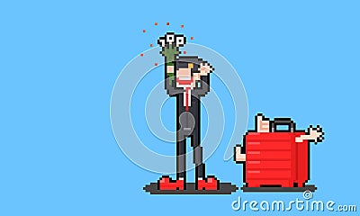 Pixel art cartoon spooky clown character. Vector Illustration