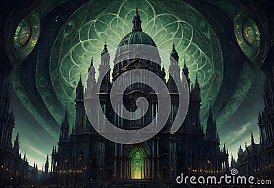 Pixel art cathedral, grand structure formed by detailed pixel patterns, Generative AI Stock Photo
