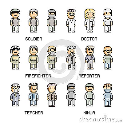 Pixel art collection professions Vector Illustration