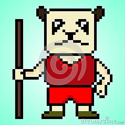 Pixel art cute panda fighter character Vector Illustration