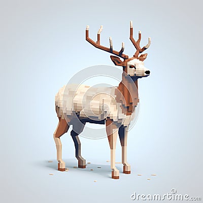 Pixel Art Deer: 3d 8 Bit Cartoon With Jeans, Minimalistic Organic Sculpting Stock Photo