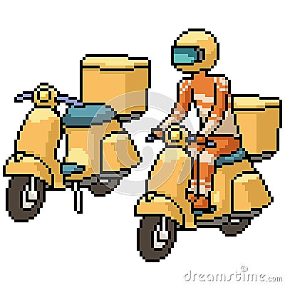 Pixel art delivery bike driver Vector Illustration