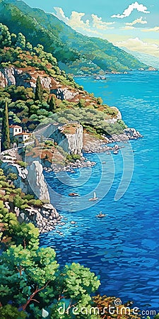 Pixel Art Of Fjord In Provence In San Francisco Renaissance Style Stock Photo