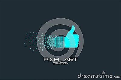 Pixel art of the thumb up logo. Vector Illustration