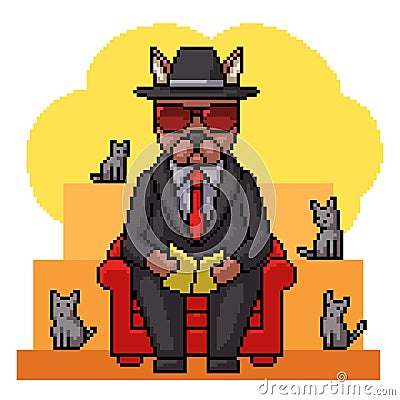 pixel art dog mafia boss Vector Illustration